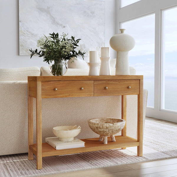 Butler Specialty Nora Rectangular Wood Console Table With 2 Storage Drawers And Open Shelf For Stylish Living Spaces Brown Rubberwood,Oak Veneers,Mdf,Oak Wood,Pine Wood 5739452-butler