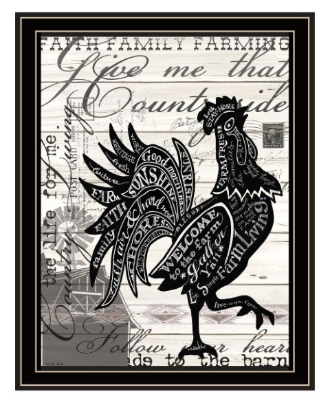Homeroots Faith Family Farming Rooster Wall Art - Black Framed Acrylic Accent For Stylish Home Décor  Paper 573948