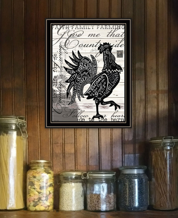 Homeroots Faith Family Farming Rooster Wall Art - Black Framed Acrylic Accent For Stylish Home Décor  Paper 573948