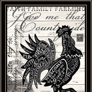 Homeroots Faith Family Farming Rooster Wall Art - Black Framed Acrylic Accent For Stylish Home Décor  Paper 573948