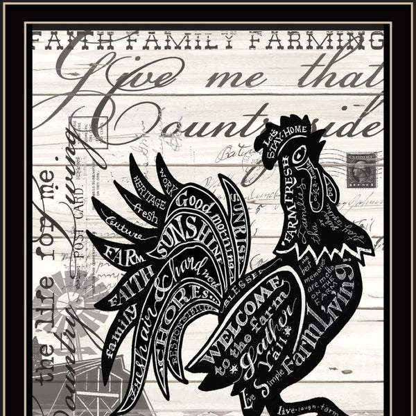 Homeroots Faith Family Farming Rooster Wall Art - Black Framed Acrylic Accent For Stylish Home Décor  Paper 573948