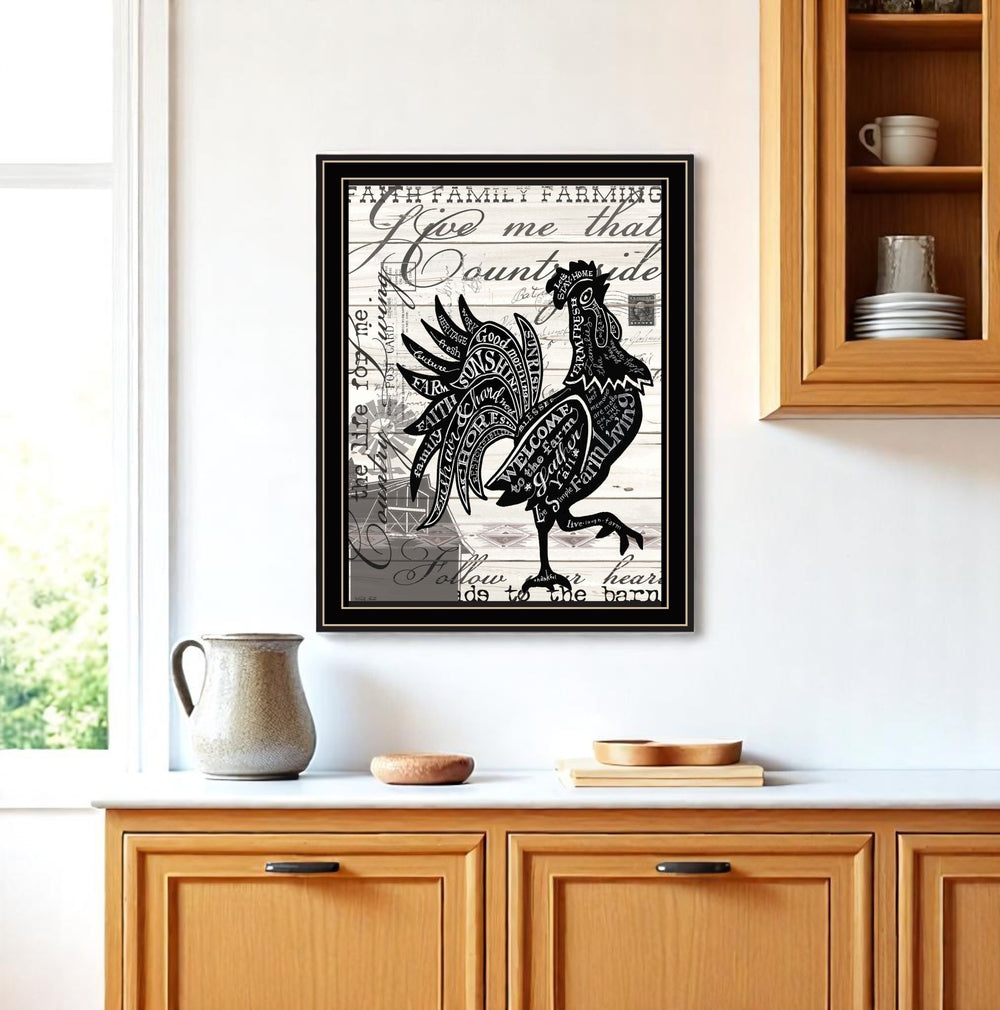 Homeroots Faith Family Farming Rooster Wall Art - Black Framed Acrylic Accent For Stylish Home Décor  Paper 573948