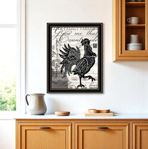 Homeroots Faith Family Farming Rooster Wall Art - Black Framed Acrylic Accent For Stylish Home Décor  Paper 573948