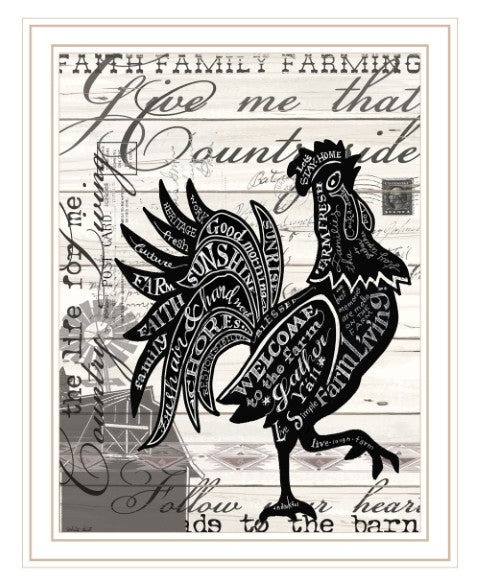 Homeroots Faith Family Farm Rooster Wall Art - Chic White Framed Decor To Elevate Your Home Style Effortlessly  Paper 573949