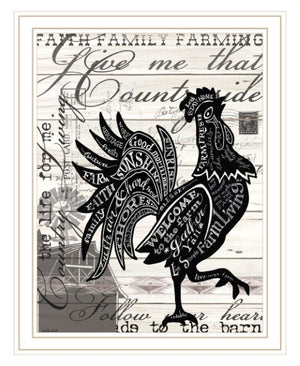 Homeroots Faith Family Farm Rooster Wall Art - Chic White Framed Decor To Elevate Your Home Style Effortlessly  Paper 573949