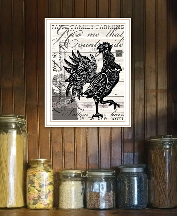 Homeroots Faith Family Farm Rooster Wall Art - Chic White Framed Decor To Elevate Your Home Style Effortlessly  Paper 573949