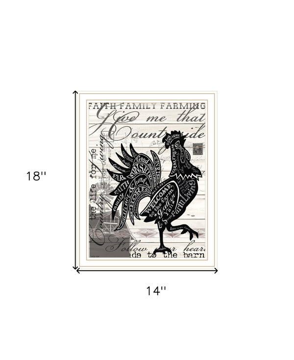 Homeroots Faith Family Farm Rooster Wall Art - Chic White Framed Decor To Elevate Your Home Style Effortlessly  Paper 573949