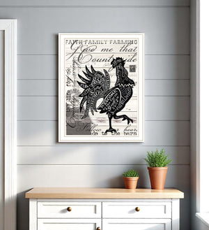 Homeroots Faith Family Farm Rooster Wall Art - Chic White Framed Decor To Elevate Your Home Style Effortlessly  Paper 573949