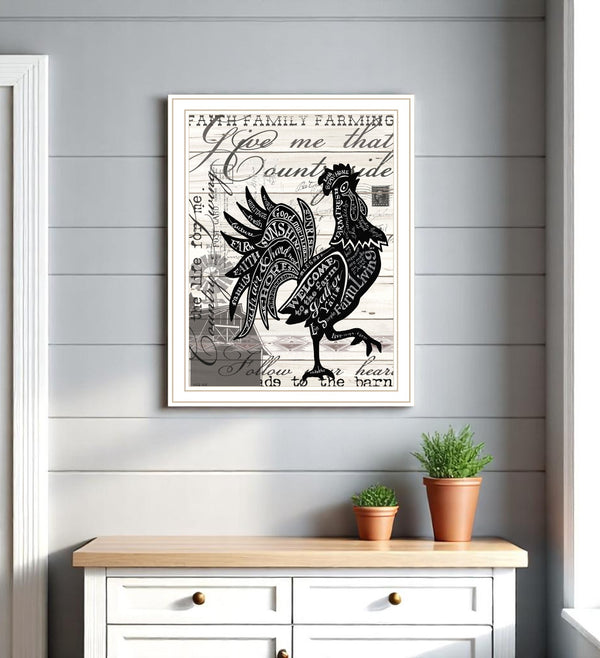 Homeroots Faith Family Farm Rooster Wall Art - Chic White Framed Decor To Elevate Your Home Style Effortlessly  Paper 573949