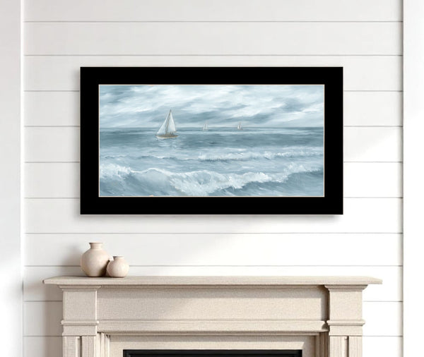 Homeroots Three Sailboats Ocean Scene Wall Art - Stylish Black Framed Acrylic Decor To Elevate Your Space  Paper 573950