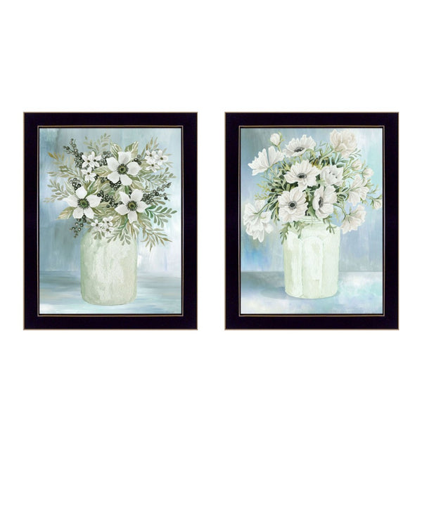 HomeRoots Set of Two Charming Floral and Berry Black Framed Wall Art Prints for Farmhouse Décor Display 573951