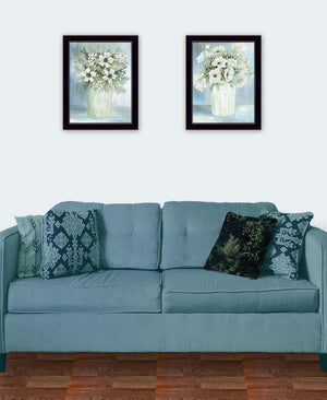 HomeRoots Set of Two Charming Floral and Berry Black Framed Wall Art Prints for Farmhouse Décor Display 573951