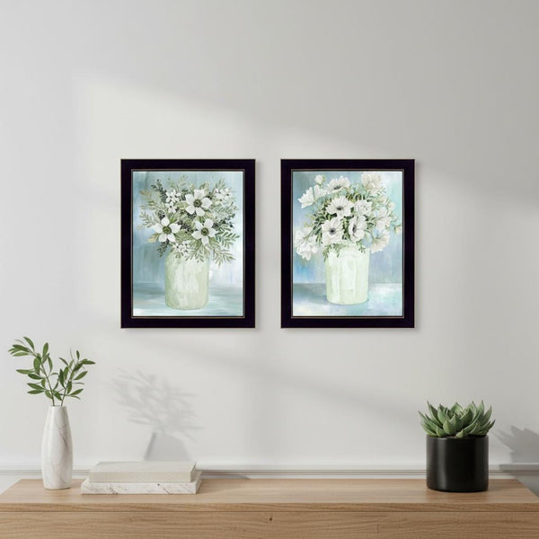 HomeRoots Set of Two Charming Floral and Berry Black Framed Wall Art Prints for Farmhouse Décor Display 573951