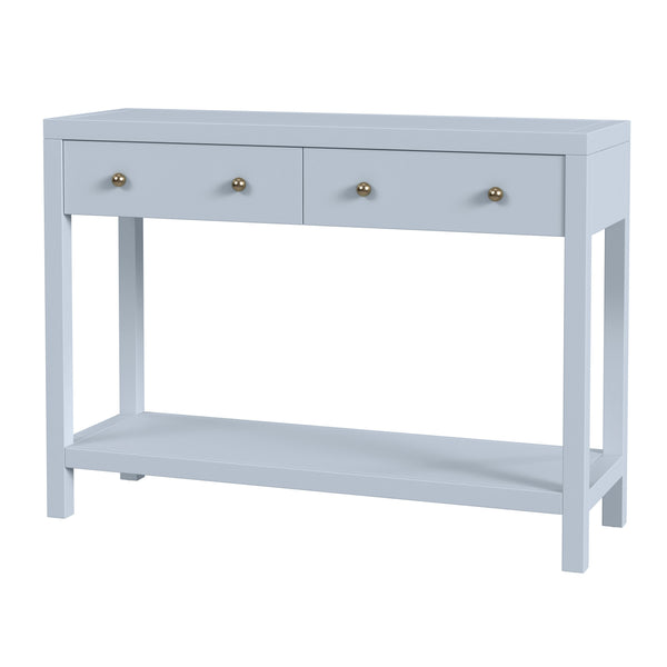 Butler Specialty Butler Nora 40" Rectangular Console Table in Light Blue with 2 Drawers, Gold Hardware, Open Shelf, Coastal Cottage Charm 5739522