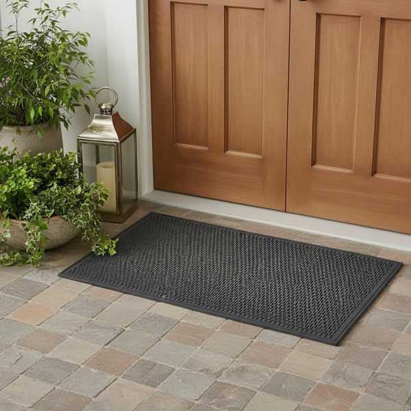 HomeRoots 36" Oversized Black Rubber Outdoor Door Mat - Durable, Slip-Resistant, All-Weather Entrance Solution 573981