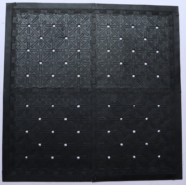 Homeroots Set Of Four Square Interlocking Black Rubber Indoor Outdoor Mats   573984