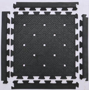Homeroots Set Of Four Square Interlocking Black Rubber Indoor Outdoor Mats   573984