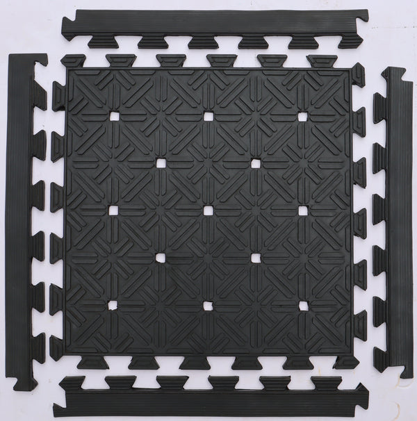 Homeroots Set Of Four Square Interlocking Black Rubber Indoor Outdoor Mats   573984