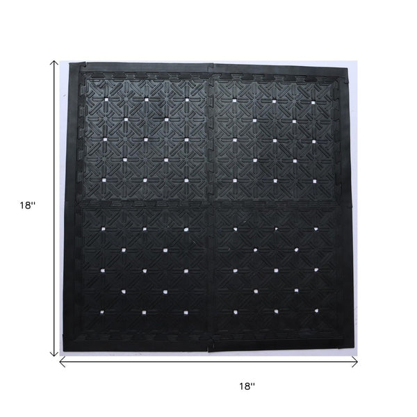 HomeRoots Set of Four Interlocking Black Rubber Mats - Durable, Waterproof, Slip-Resistant for Indoor & Outdoor Use 573984
