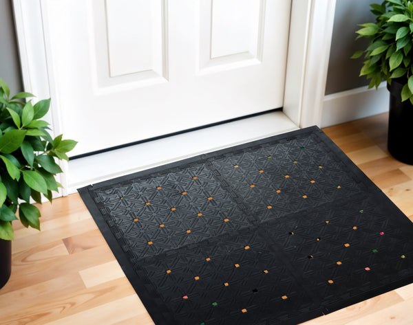 Homeroots Set Of Four Square Interlocking Black Rubber Indoor Outdoor Mats   573984
