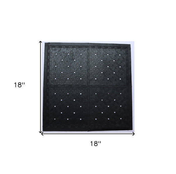 Homeroots Set Of Four Square Interlocking Black Rubber Indoor Outdoor Mats   573984