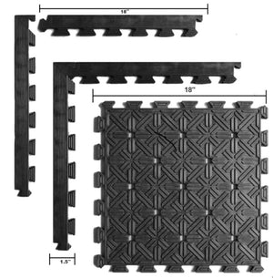 HomeRoots Set of Four Interlocking Black Rubber Mats - Durable, Waterproof, Slip-Resistant for Indoor & Outdoor Use 573984