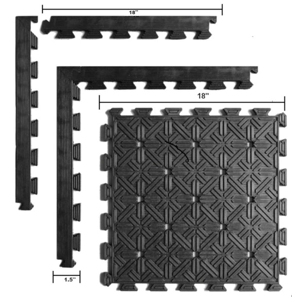 HomeRoots Set of Four Interlocking Black Rubber Mats - Durable, Waterproof, Slip-Resistant for Indoor & Outdoor Use 573984