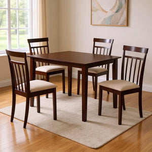 HomeRoots Five-Piece Espresso Wood Dining Set with Stylish Slat-Back Chairs for Timeless Elegance & Comfort 573992