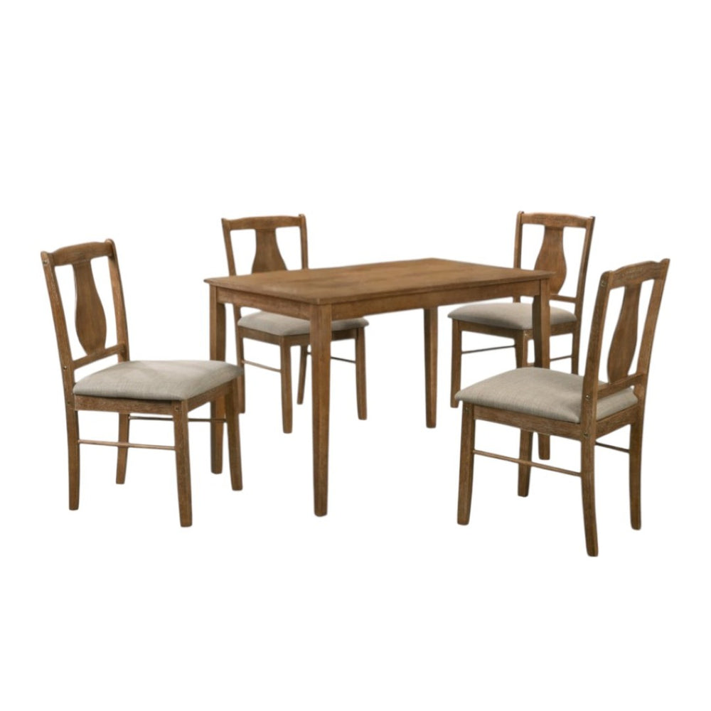 HomeRoots Five Piece Solid Oak Dining Set with Queen-Anne Chairs - Stylish, Compact & Easy to Maintain 573993