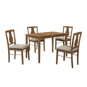 HomeRoots Five Piece Solid Oak Dining Set with Queen-Anne Chairs - Stylish, Compact & Easy to Maintain 573993