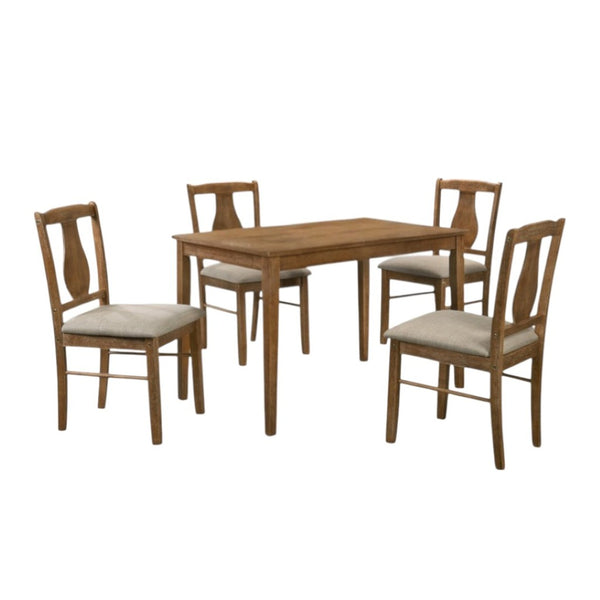 HomeRoots Five Piece Solid Oak Dining Set with Queen-Anne Chairs - Stylish, Compact & Easy to Maintain 573993