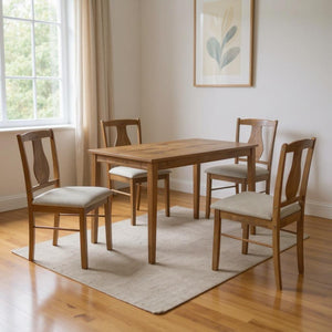 HomeRoots Five Piece Solid Oak Dining Set with Queen-Anne Chairs - Stylish, Compact & Easy to Maintain 573993