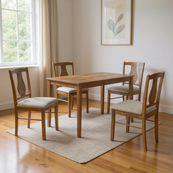 HomeRoots Five Piece Solid Oak Dining Set with Queen-Anne Chairs - Stylish, Compact & Easy to Maintain 573993