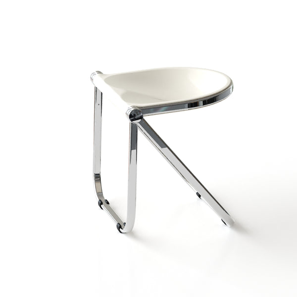 English Elm Used Ancient White Folding Stool - Transparent Retro Acrylic Portable Stackable Multiuse Seat W3318P308298