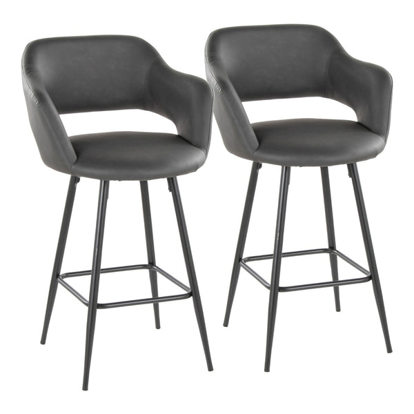 English Elm 26" Counter Stools Set of 2 Grey Faux Leather Urban Kitchen Island Seating B202S00359
