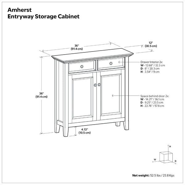 English Elm Amherst Solid Pine Entryway Cabinet with Crown Molding and Rustic Aged Brown Finish B136P436043