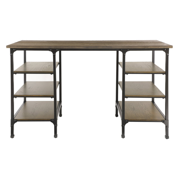 English Elm Modern Counter Height Writing Desk with Industrial Metal Frame and Distressed Wood Shelves, 60" Black,Natural 63.5 L x 32.75 W x 8.75 H B011P232134