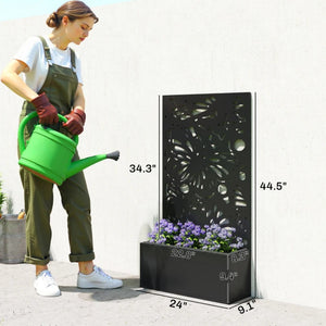English Elm Freestanding Metal Raised Garden Bed with Leaf Trellis Panel for Patios and Balconies T3971P455199