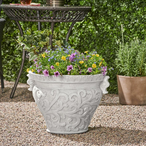 English Elm Largo Handcrafted Concrete Planter Antique White Aged Finish for Porch or Patio 63427.00WHI