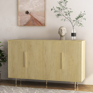 English Elm Wood Modern Buffet Cabinet Fluted Sideboard with Adjustable Shelves, Spacious Credenza & Bar Storage W1321P307871