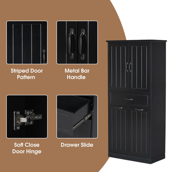 English Elm Christopher Knight Home® - Bathroom Storage Cabinet with Doors Drawer & Dual Laundry Baskets, MDF Build, Adjustable Shelf, Anti-Tip Device Black N759P243350B