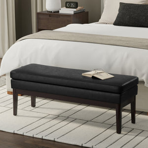 English Elm Carlson Faux Leather Upholstered Bench Vintage Padded Seat for Entryway or Bedroom Distressed Black B136P436937