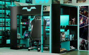 English Elm Full Size Gaming Loft Bed with Rgb Lighting Built-in Desk and Usb Charging Ports Blue LT000275AAC