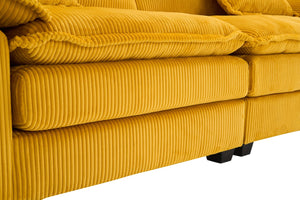 English Elm Corduroy Plush 2-Seat Sofa with 2 Back Cushions, Toss Pillows & Ottomans — Deep Seat Comfort Yellow W2363S00063