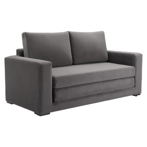 HomeRoots 63" Gray Upholstered Wood Sofa - Modern Comfort, Compact Design, Easy-Care Fabric, No Assembly Needed! 574001