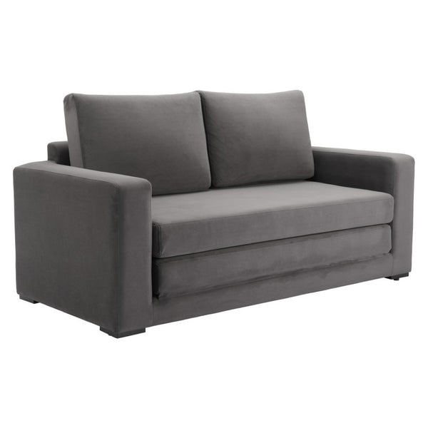 HomeRoots 63" Gray Upholstered Wood Sofa - Modern Comfort, Compact Design, Easy-Care Fabric, No Assembly Needed! 574001