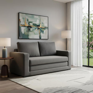 HomeRoots 63" Gray Upholstered Wood Sofa - Modern Comfort, Compact Design, Easy-Care Fabric, No Assembly Needed! 574001