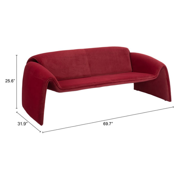 HomeRoots 70" Red Upholstered Wood Sofa - Contemporary Design, Comfortable Seating for Two, Perfect for Modern Spaces 574002