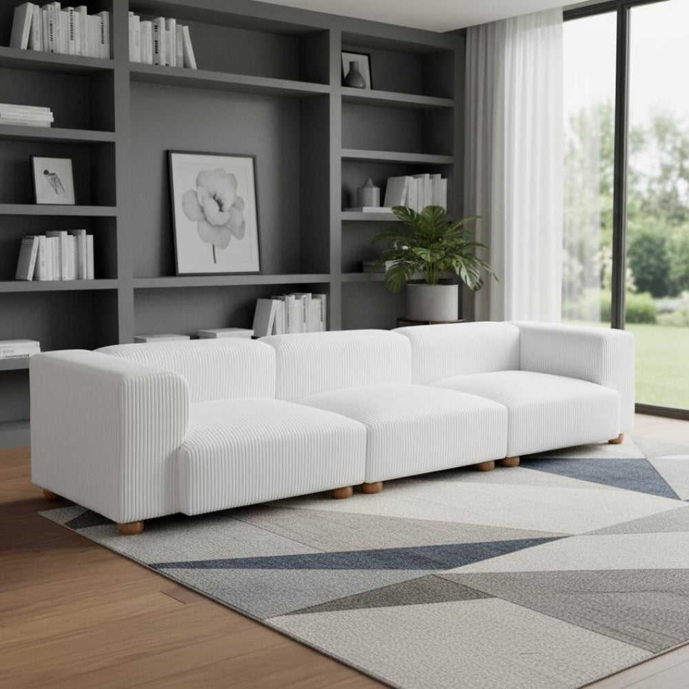 HomeRoots 150" Elegant White Upholstered Sofa – Modern Comfort for Family Rooms, Durable Design & Easy Care 574005