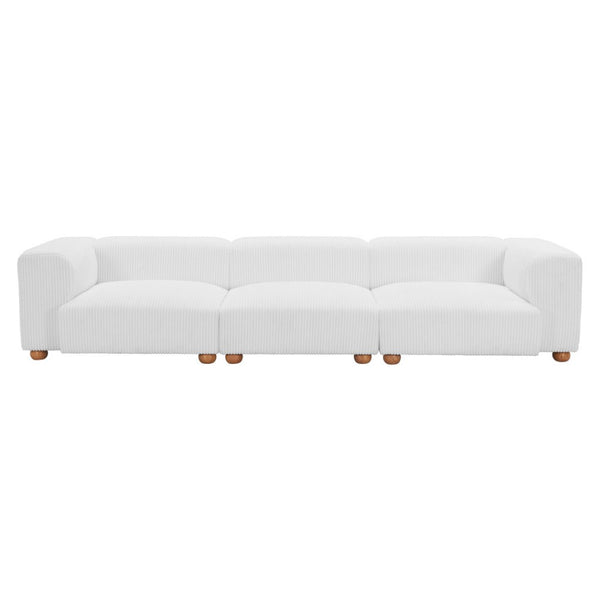 HomeRoots 150" Elegant White Upholstered Sofa – Modern Comfort for Family Rooms, Durable Design & Easy Care 574005